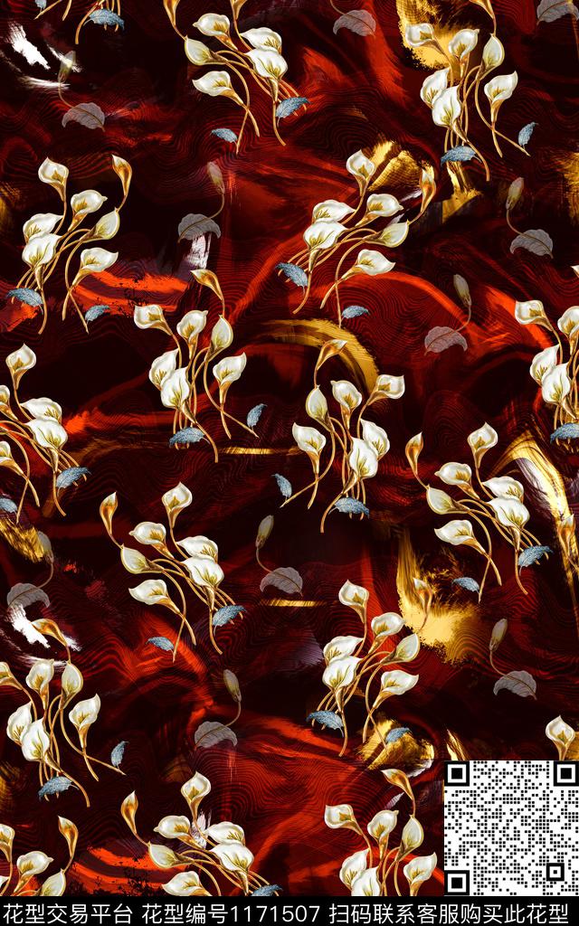 做旧真丝花卉传统印花华亿平台下载（图片编号: 1171507） - 瓦栏（Walan）