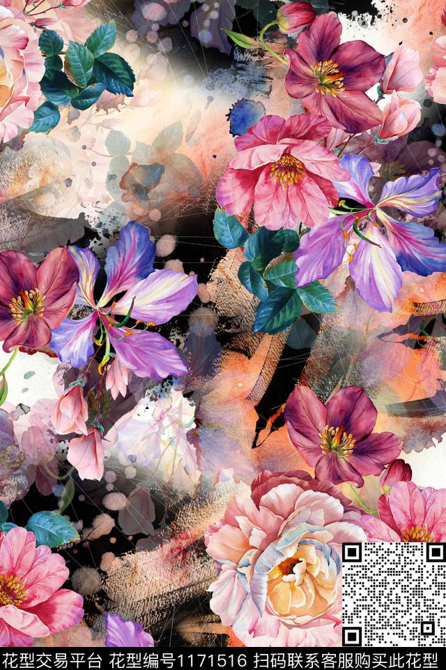 炫彩花卉3D立体数码印花华亿平台下载（图片编号: 1171516） - 瓦栏（Walan）