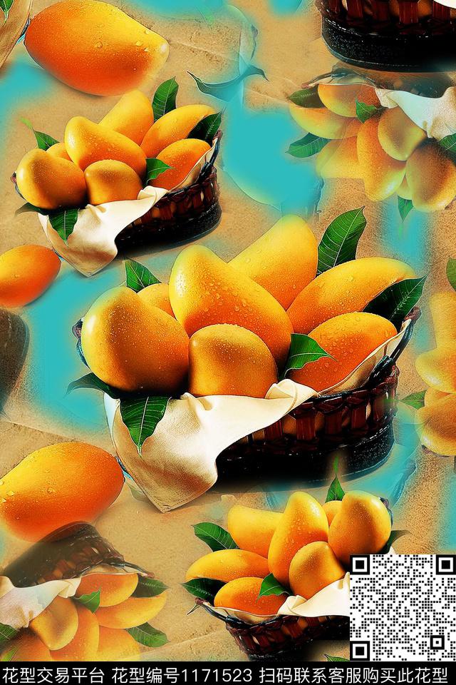 趣味俏皮水果迷彩图案数码印花华亿平台下载（图片编号: 1171523） - 瓦栏（Walan）
