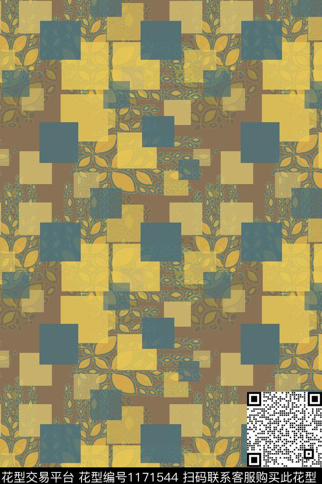 风格化花卉几何格子图案传统印花华亿平台下载（图片编号: 1171544） - 瓦栏（Walan）