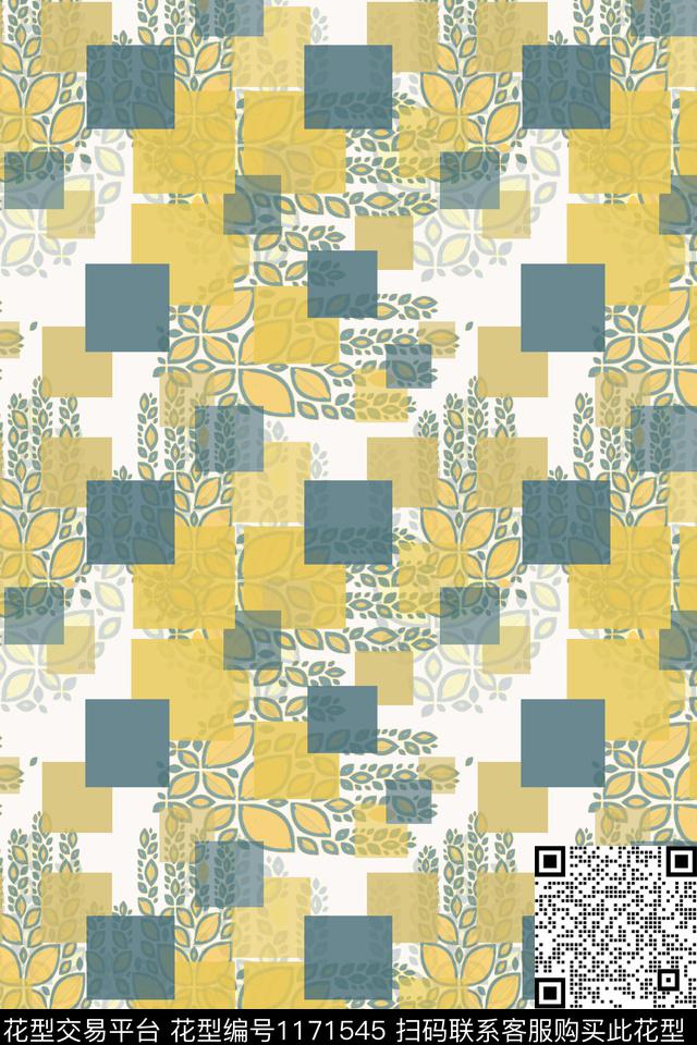 风格化花卉几何格子图案传统印花华亿平台下载（图片编号: 1171545） - 瓦栏（Walan）
