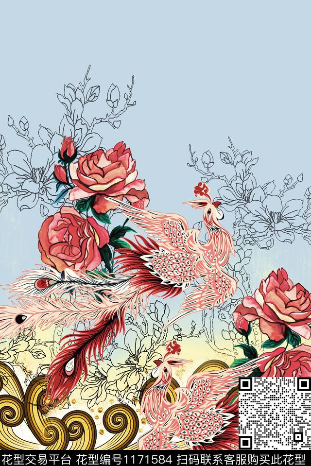 凤凰数码华亿平台中国风数码印花华亿平台下载（图片编号: 1171584） - 瓦栏（Walan）