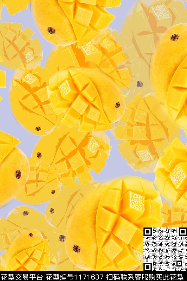 趣味芒果俏皮水果数码印花华亿平台下载（图片编号: 1171637） - 瓦栏（Walan）