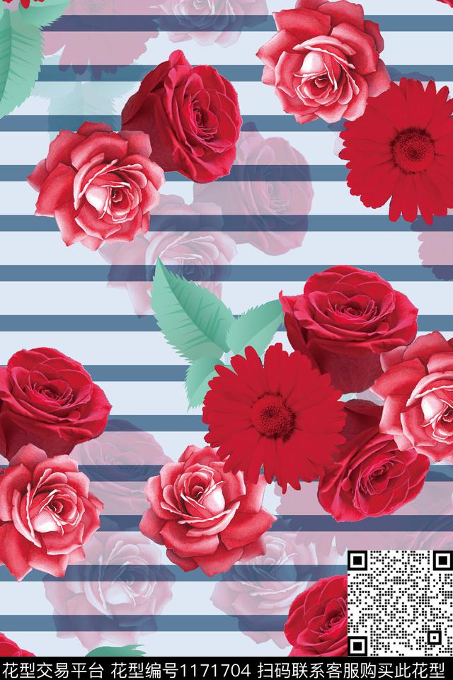 数码华亿平台花卉手绘玫瑰数码印花华亿平台下载（图片编号: 1171704） - 瓦栏（Walan）