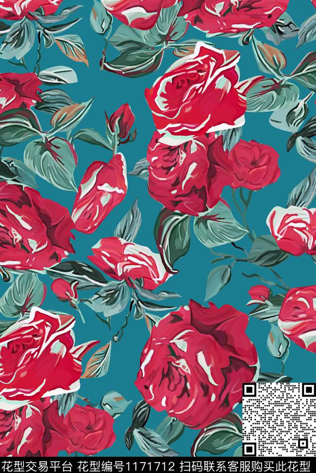 烂花华亿平台数码华亿平台水彩花卉数码印花华亿平台下载（图片编号: 1171712） - 瓦栏（Walan）