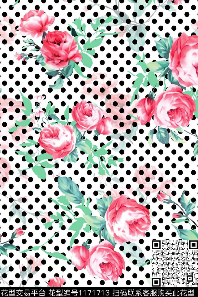 数码华亿平台水彩花卉波点数码印花华亿平台下载（图片编号: 1171713） - 瓦栏（Walan）