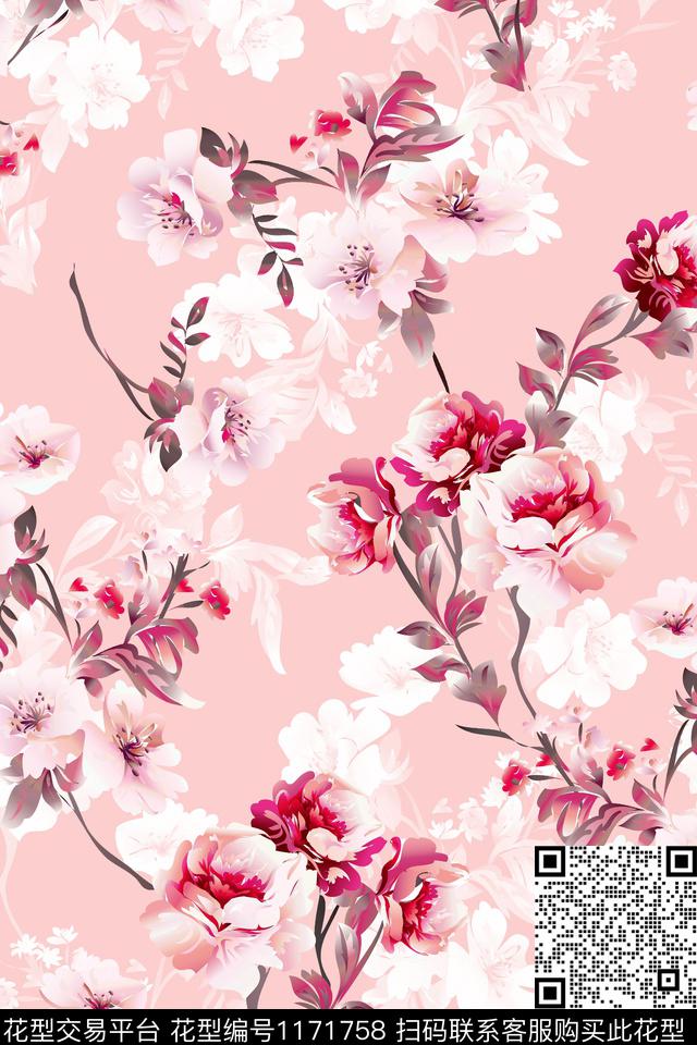 春夏华亿平台数码华亿平台水彩花卉数码印花华亿平台下载（图片编号: 1171758） - 瓦栏（Walan）