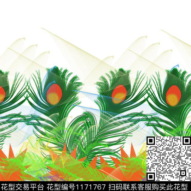 格子羽毛线条数码印花华亿平台下载（图片编号: 1171767） - 瓦栏（Walan）