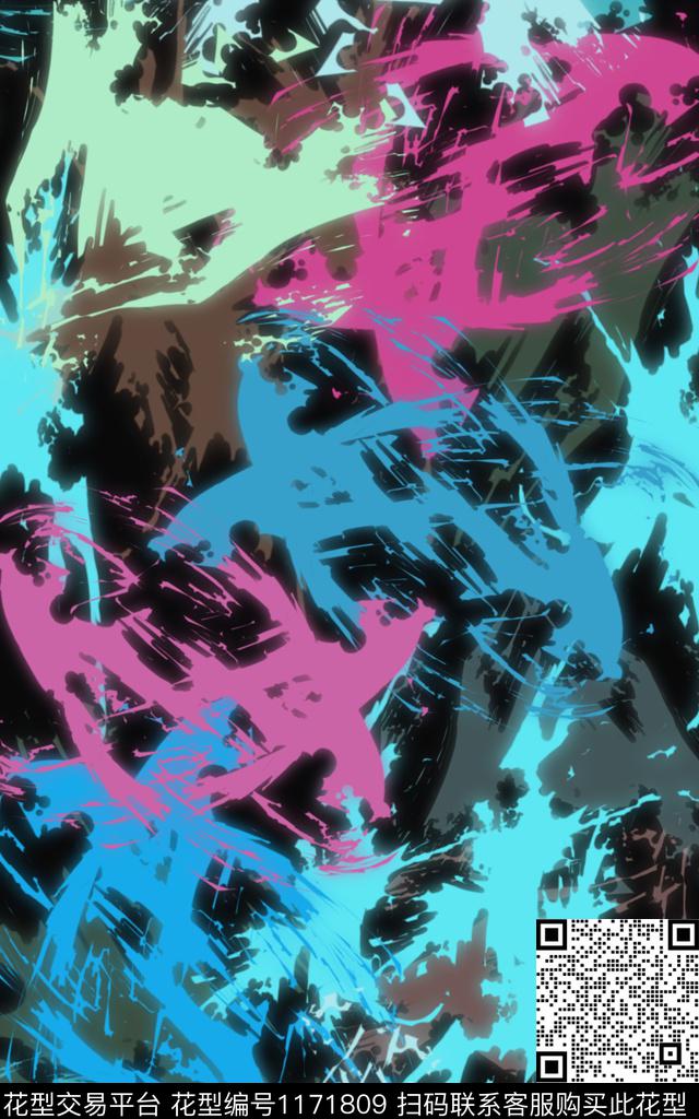 抽象笔触重叠数码印花华亿平台下载（图片编号: 1171809） - 瓦栏（Walan）