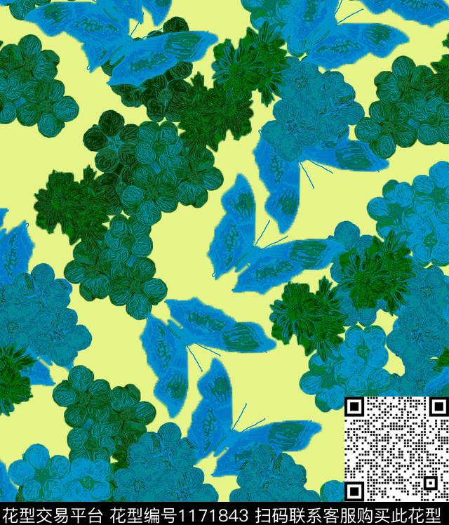 花卉满版散花胡碟数码印花华亿平台下载（图片编号: 1171843） - 瓦栏（Walan）