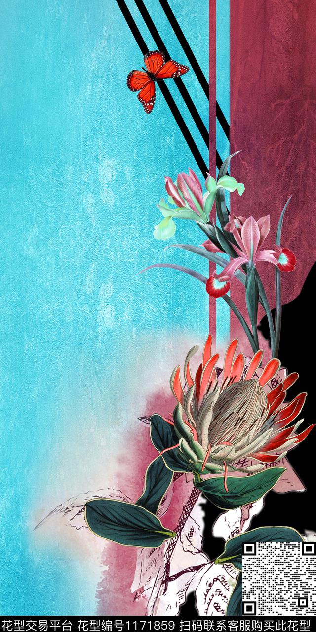 花卉定位花方巾长巾数码印花华亿平台下载（图片编号: 1171859） - 瓦栏（Walan）