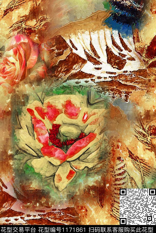 抽象花卉中老年数码印花华亿平台下载（图片编号: 1171861） - 瓦栏（Walan）