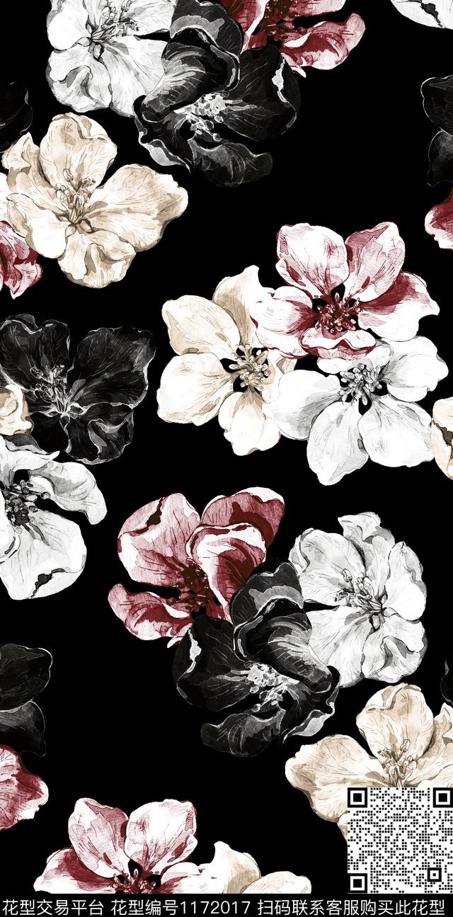 水彩花卉手绘花卉原创创意数码印花华亿平台下载（图片编号: 1172017） - 瓦栏（Walan）