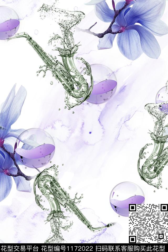 玉兰花水彩渲染音乐数码印花华亿平台下载（图片编号: 1172022） - 瓦栏（Walan）
