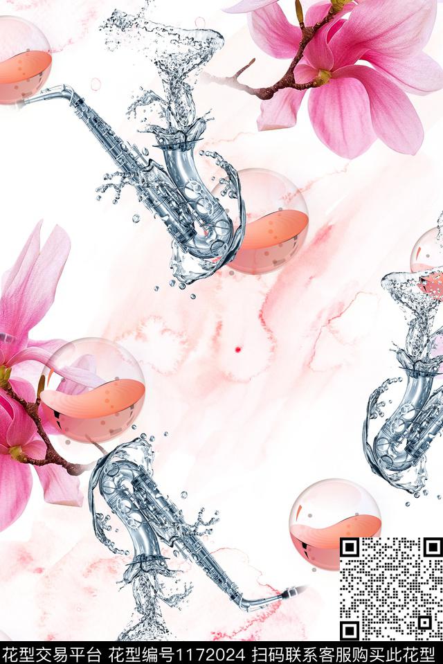 玉兰花水彩渲染音乐数码印花华亿平台下载（图片编号: 1172024） - 瓦栏（Walan）