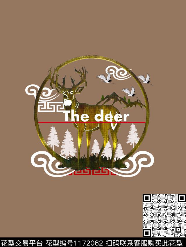 字母鹿中国风数码印花华亿平台下载（图片编号: 1172062） - 瓦栏（Walan）
