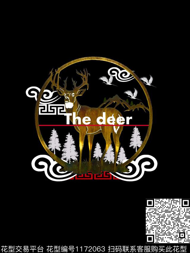 字母鹿中国风数码印花华亿平台下载（图片编号: 1172063） - 瓦栏（Walan）