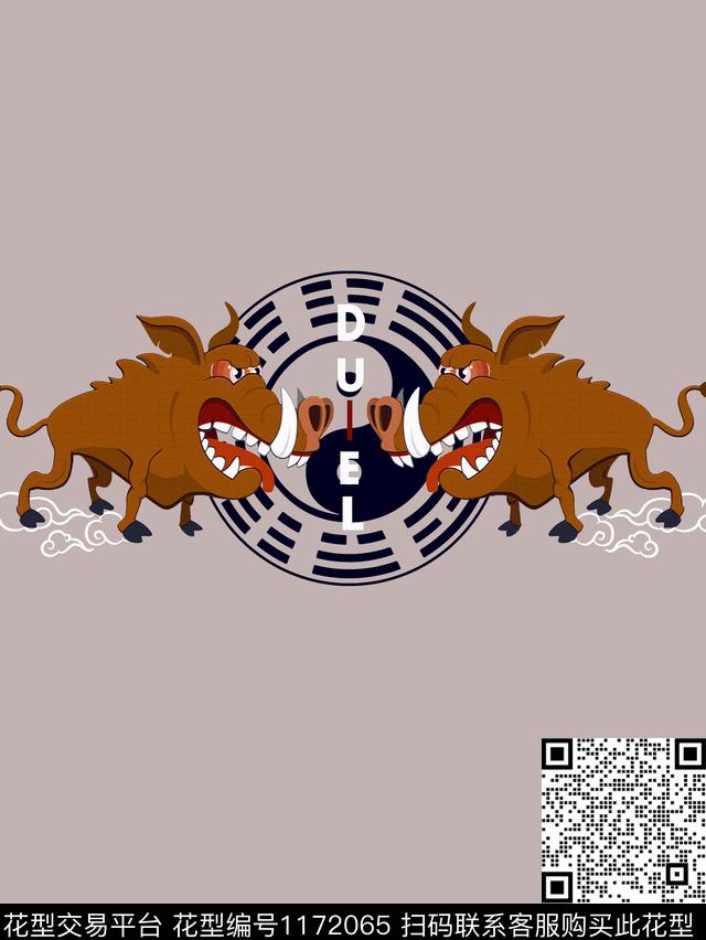 字母猪中国风数码印花华亿平台下载（图片编号: 1172065） - 瓦栏（Walan）