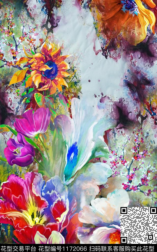 数码华亿平台抽象花卉数码印花华亿平台下载（图片编号: 1172066） - 瓦栏（Walan）