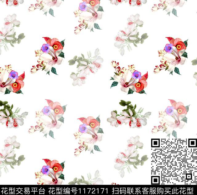 数码华亿平台炫彩清爽底花卉数码印花华亿平台下载（图片编号: 1172171） - 瓦栏（Walan）