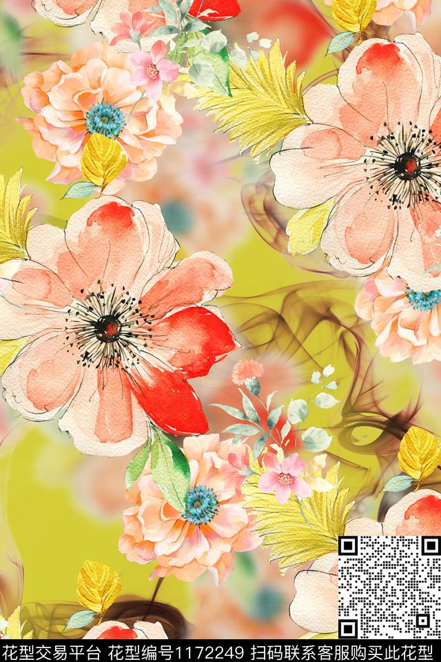 数码华亿平台花卉大牌风数码印花华亿平台下载（图片编号: 1172249） - 瓦栏（Walan）