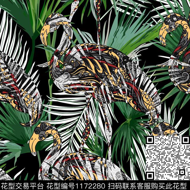 鸟绿植树叶坯布传统印花华亿平台下载（图片编号: 1172280） - 瓦栏（Walan）