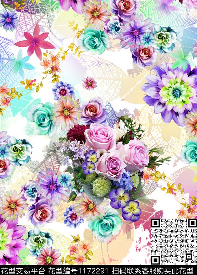 抽象花卉大牌风数码印花华亿平台下载（图片编号: 1172291） - 瓦栏（Walan）
