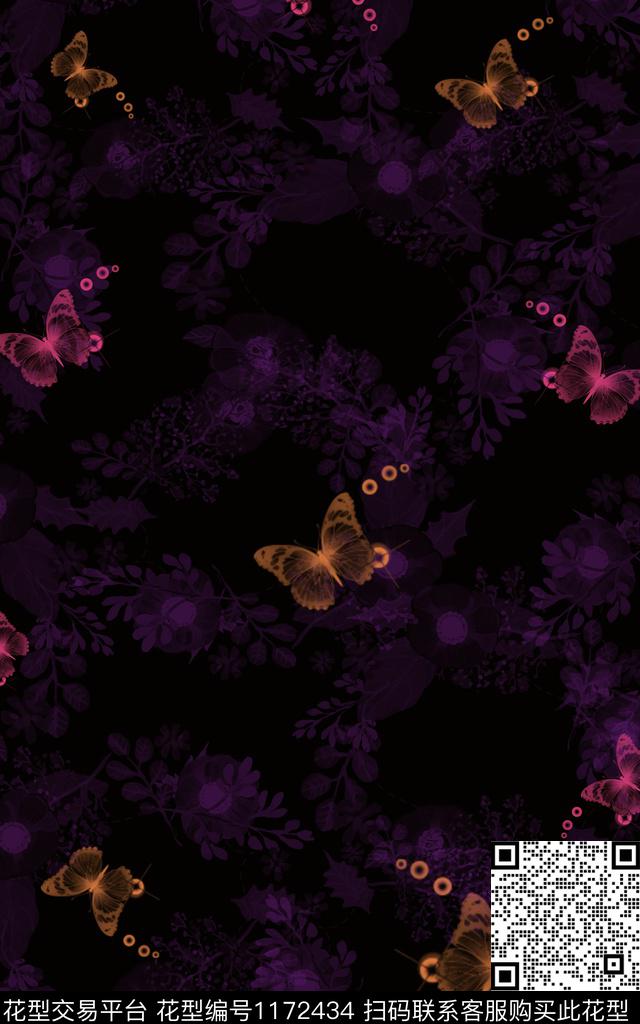 女装蝴蝶花环数码印花华亿平台下载（图片编号: 1172434） - 瓦栏（Walan）