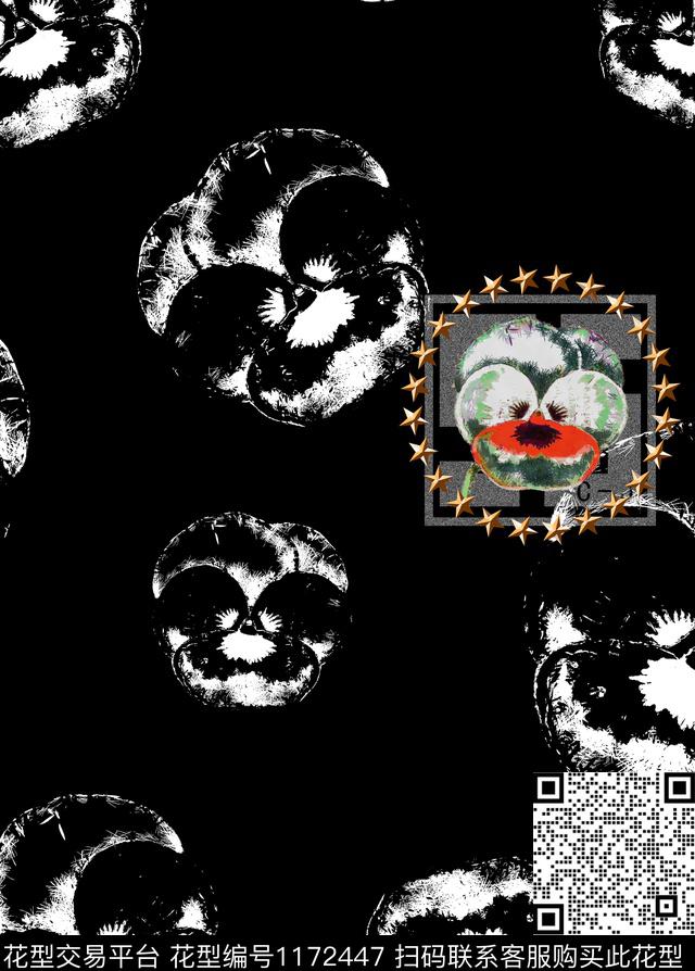 原创创意手绘花卉胸前独幅数码印花华亿平台下载（图片编号: 1172447） - 瓦栏（Walan）