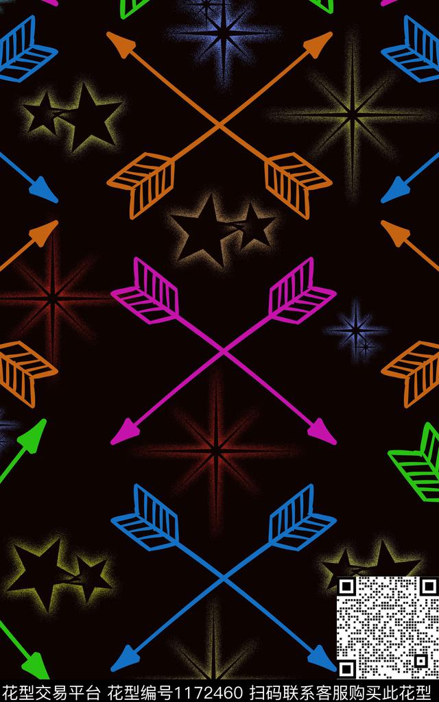 时尚星星黑底花卉数码印花华亿平台下载（图片编号: 1172460） - 瓦栏（Walan）