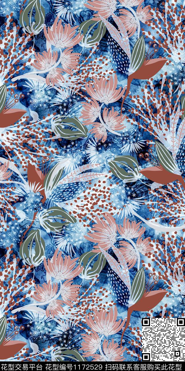 花卉大牌风肌理数码印花华亿平台下载（图片编号: 1172529） - 瓦栏（Walan）