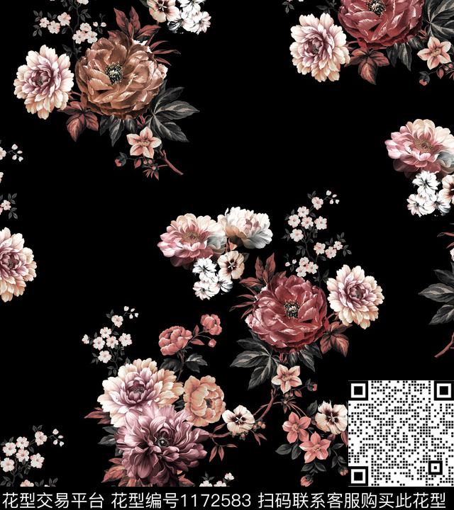 春夏华亿平台水彩花卉花卉传统印花华亿平台下载（图片编号: 1172583） - 瓦栏（Walan）