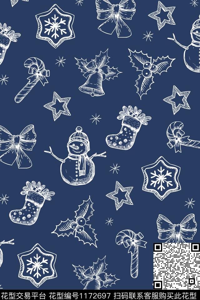 抽象素描圣诞传统印花华亿平台下载（图片编号: 1172697） - 瓦栏（Walan）