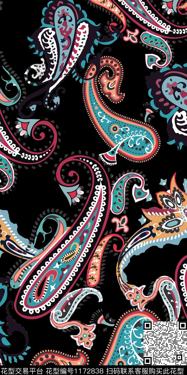 抽象佩斯利民族风数码印花华亿平台下载（图片编号: 1172838） - 瓦栏（Walan）