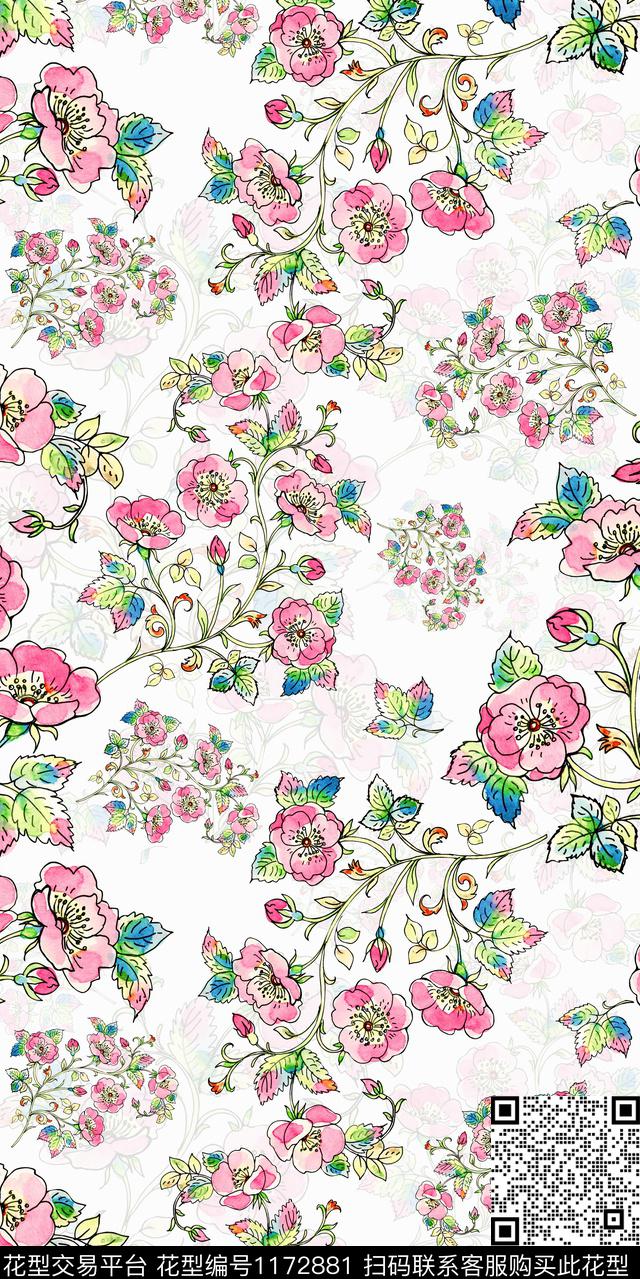 数码华亿平台清爽底花卉花卉数码印花华亿平台下载（图片编号: 1172881） - 瓦栏（Walan）