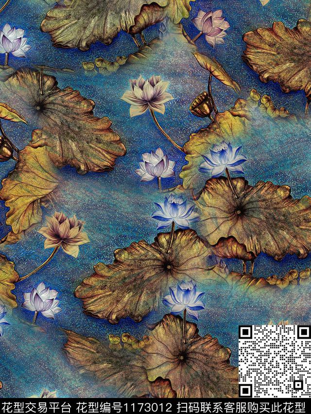 花卉荷花复古数码印花华亿平台下载（图片编号: 1173012） - 瓦栏（Walan）