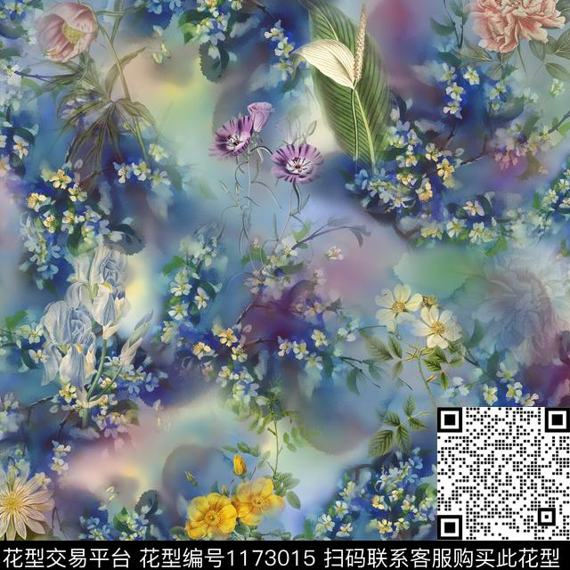 水彩花卉朦胧花卉数码印花华亿平台下载（图片编号: 1173015） - 瓦栏（Walan）