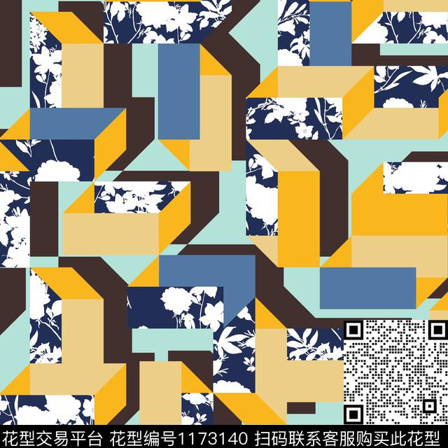 春夏华亿平台几何手绘数码印花华亿平台下载（图片编号: 1173140） - 瓦栏（Walan）