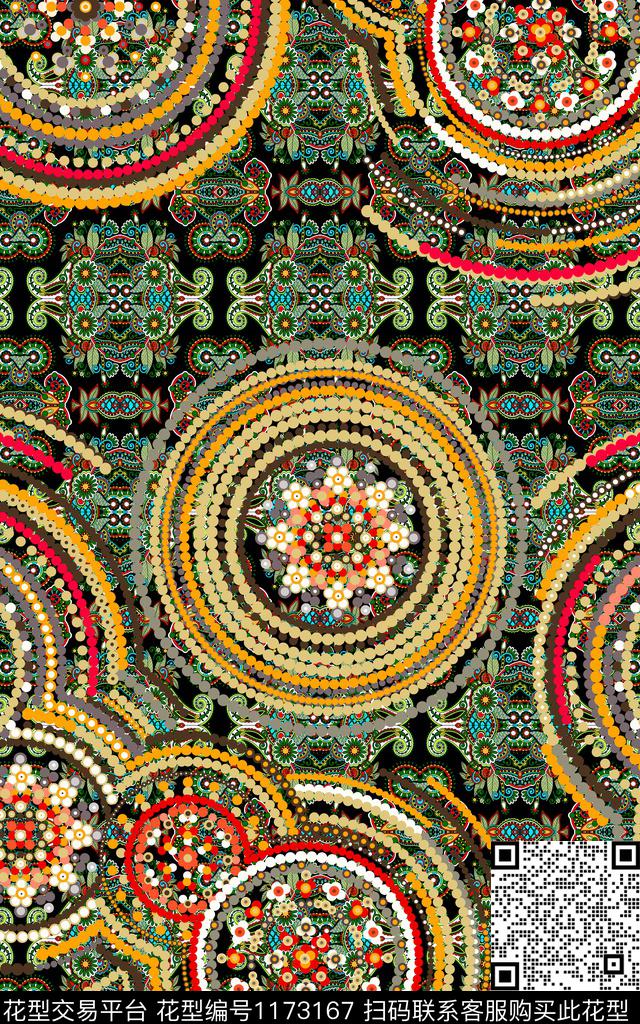 大牌风满版散花民族花卉传统印花华亿平台下载（图片编号: 1173167） - 瓦栏（Walan）