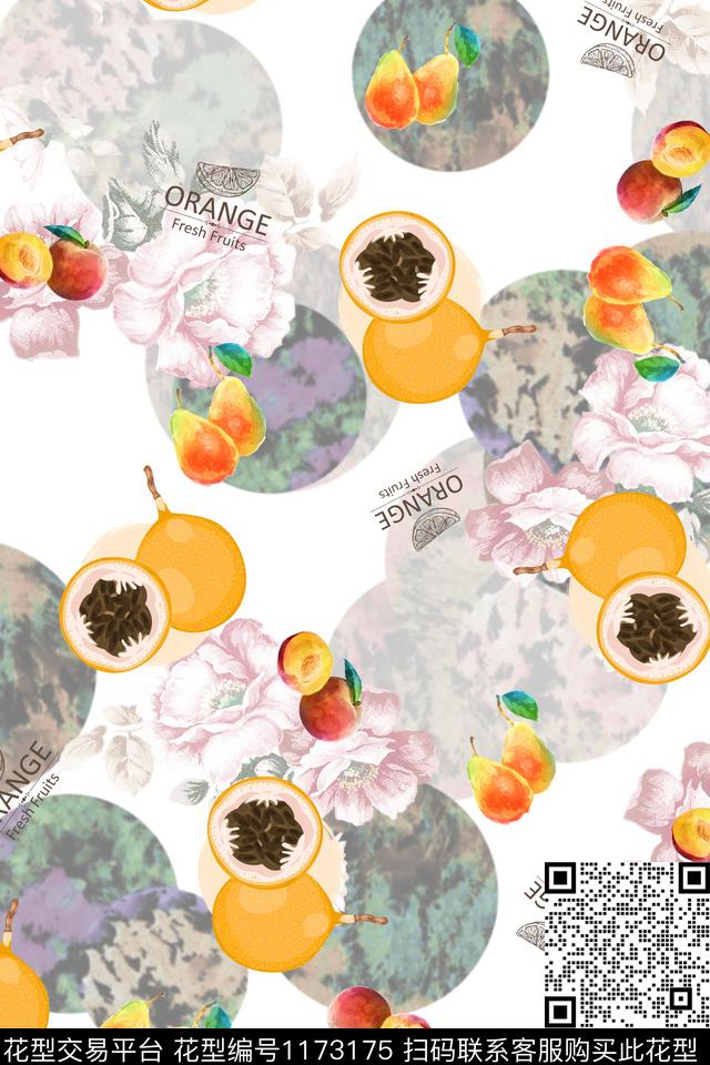 大牌风水果水墨风数码印花华亿平台下载（图片编号: 1173175） - 瓦栏（Walan）