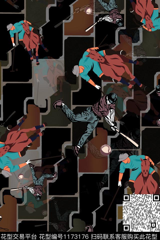 男装几何人物数码印花华亿平台下载（图片编号: 1173176） - 瓦栏（Walan）