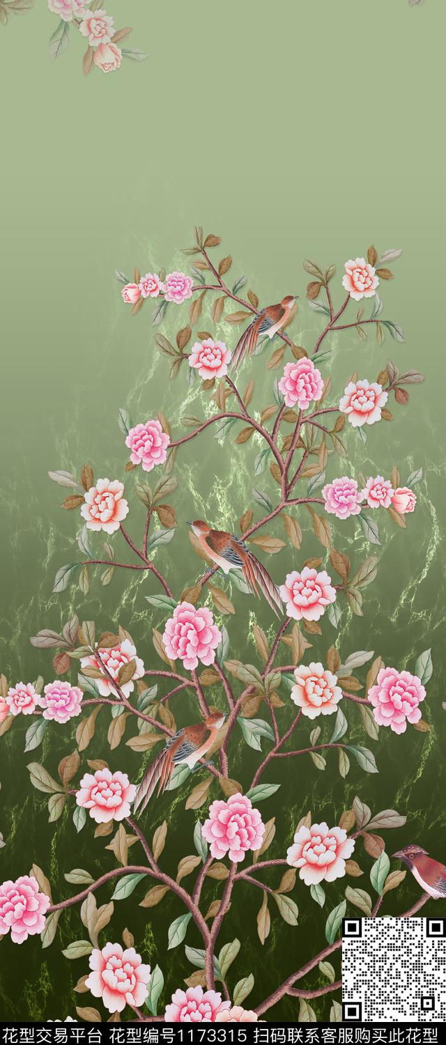 定位花中国风花鸟数码印花华亿平台下载（图片编号: 1173315） - 瓦栏（Walan）