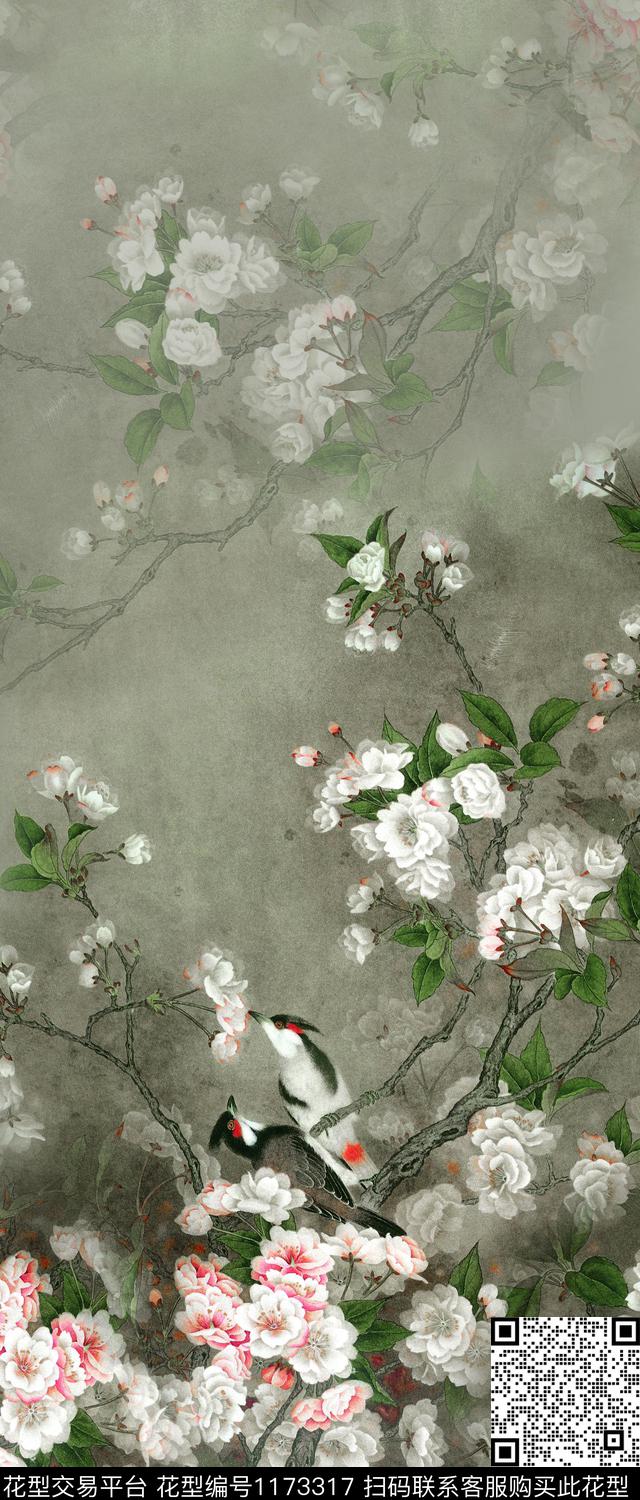 定位花中国风花鸟数码印花华亿平台下载（图片编号: 1173317） - 瓦栏（Walan）