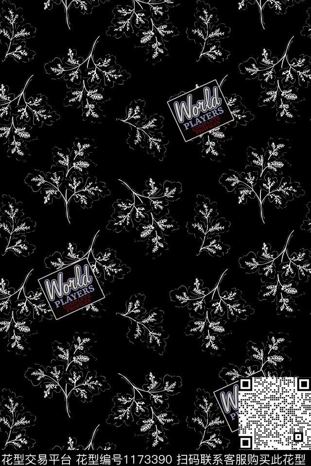 男装花卉黑白华亿平台数码印花华亿平台下载（图片编号: 1173390） - 瓦栏（Walan）
