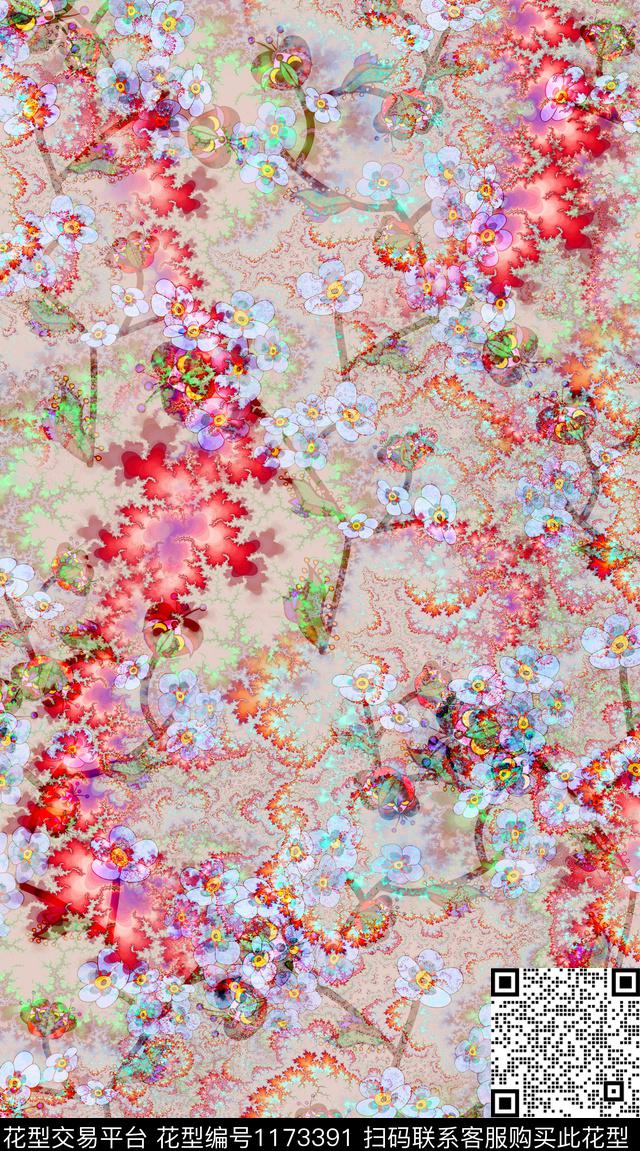 女装花卉满版散花数码印花华亿平台下载（图片编号: 1173391） - 瓦栏（Walan）