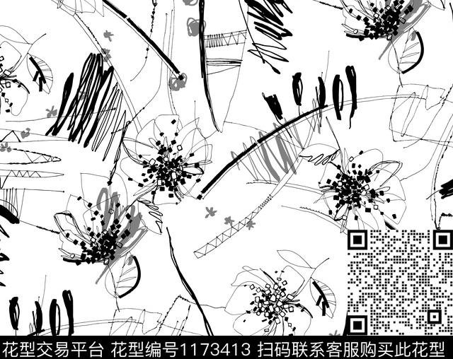 线条画男装花卉传统印花华亿平台下载（图片编号: 1173413） - 瓦栏（Walan）