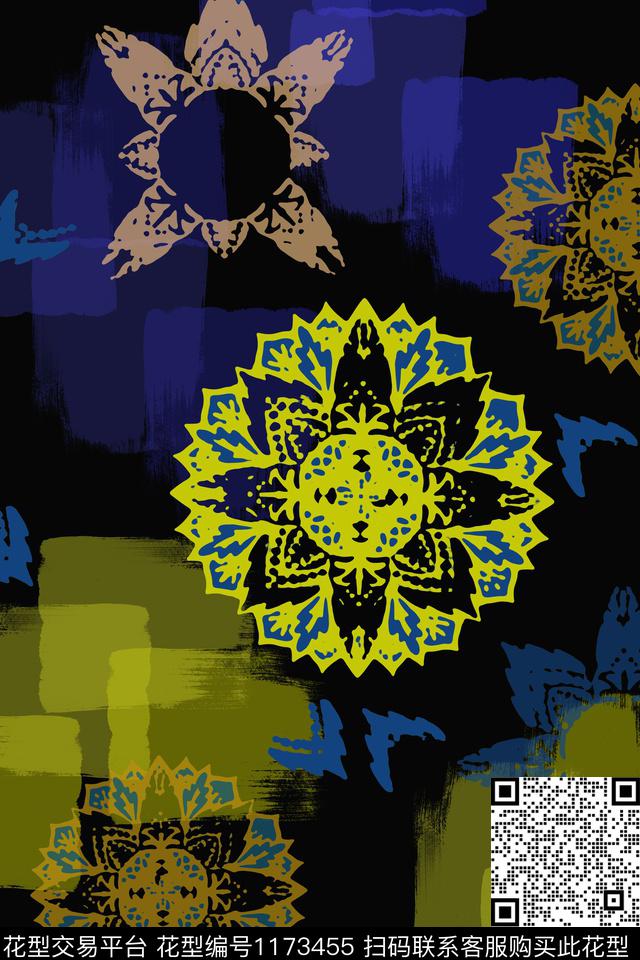 男装休闲花卉手绘线条笔触传统时尚数码印花华亿平台下载（图片编号: 1173455） - 瓦栏（Walan）