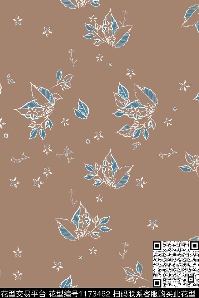 抽象花卉抽象树叶组合数码印花华亿平台下载（图片编号: 1173462） - 瓦栏（Walan）
