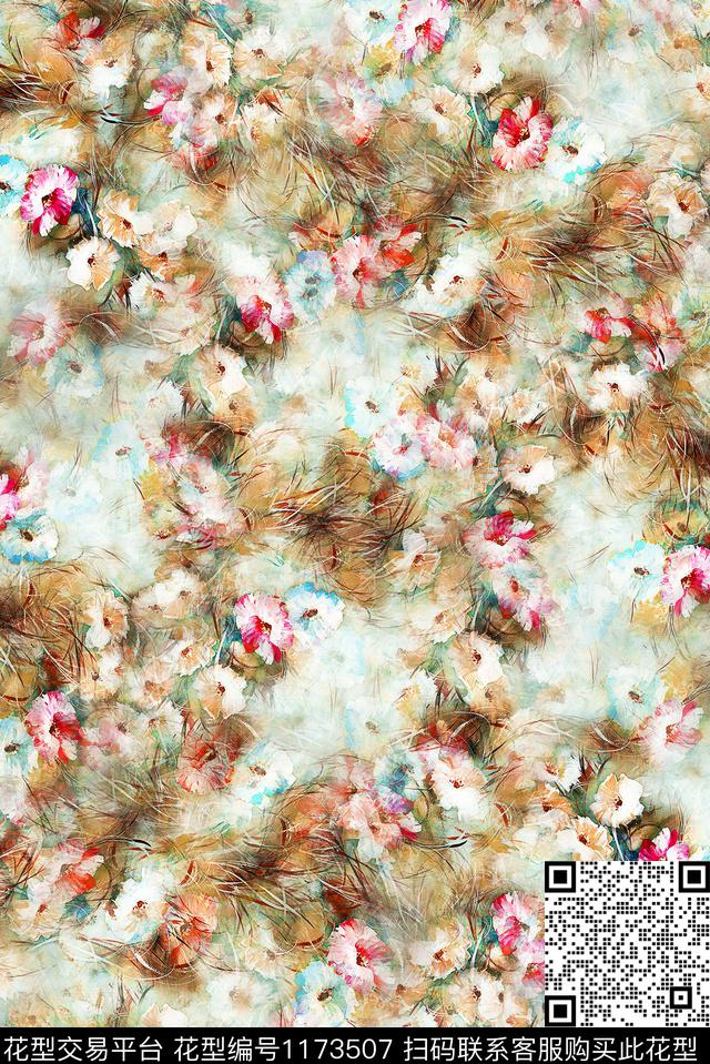 手绘花卉肌理数码印花华亿平台下载（图片编号: 1173507） - 瓦栏（Walan）