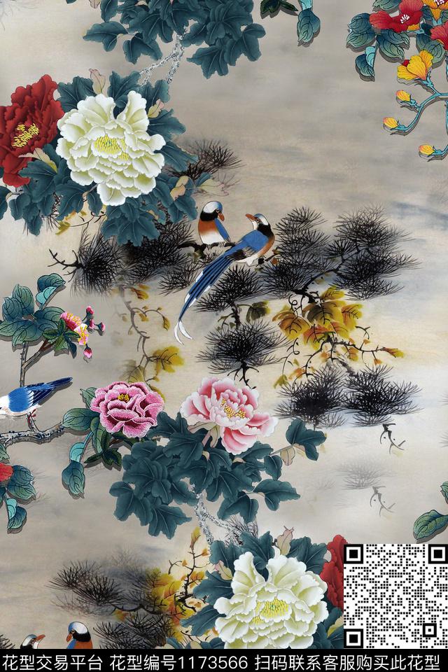 大牌风旗袍鸟数码印花华亿平台下载（图片编号: 1173566） - 瓦栏（Walan）